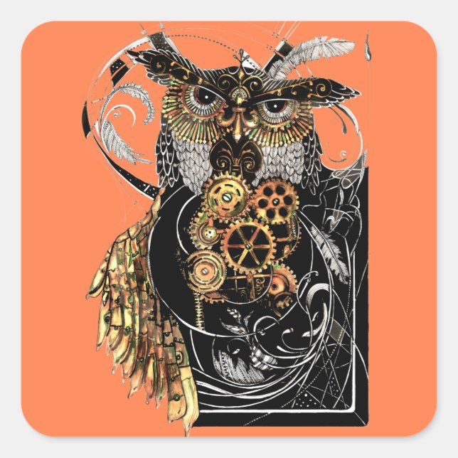 Adesivo Quadrado Steampunk Owl (Frente)
