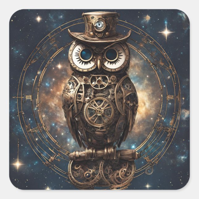 Adesivo Quadrado Steampunk Owl (Frente)