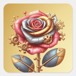 Adesivo Quadrado Steampunk Red e Dourado Rosa