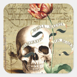 Adesivo Quadrado Steampunk Skull Floral Escrevendo Stickers Hallowe