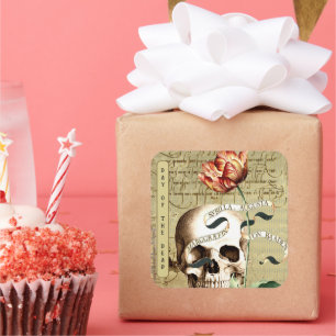 Adesivo Quadrado Steampunk Skull Floral Escrevendo Stickers Hallowe