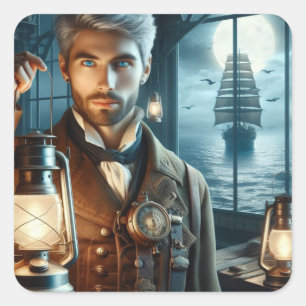 Adesivo Quadrado Steampunk Vintage Guardião Vitoriano