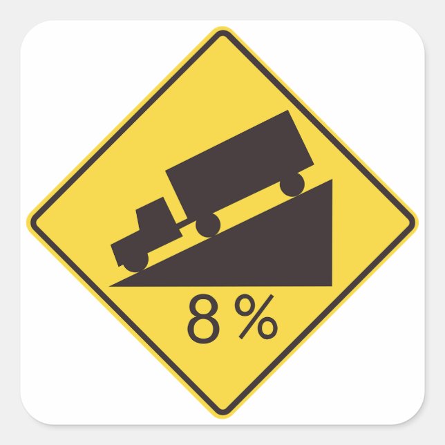 Adesivo Quadrado Steep Grade Traffic Sign Trucking Hauling Caution (Frente)
