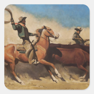 Adesivo Quadrado "Steers to Market" Arte Ocidental de Maynard Dixon