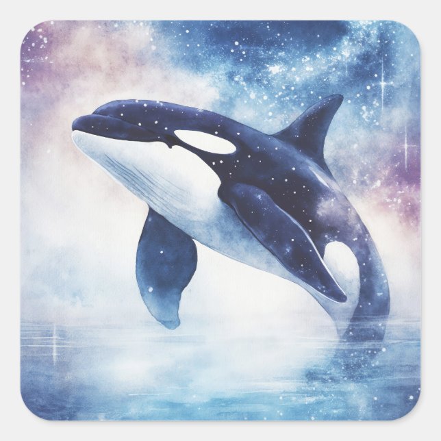 Adesivo Quadrado Stellar Orca Gliding in the Night Sky (Frente)