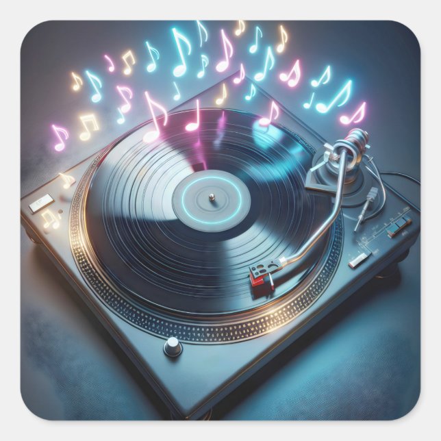 Adesivo Quadrado Stereo Turntable Com Neon Notes (Frente)
