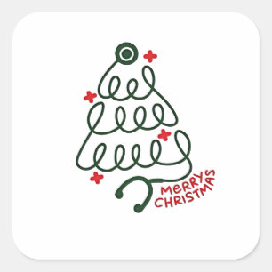 Adesivo Quadrado Stethoscope Árvore de Natal Luzes Enfermando Esfre