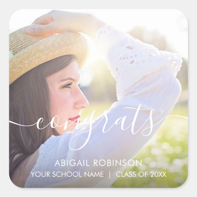 Adesivo Quadrado Sti Personalizado de Foto de Graduação de Graduaçã (Frente)
