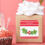 Adesivo Quadrado Stic da Praça de Natal Personalizada Holly & Berri<br><div class="desc">Estes doces sagrados e bagas são impressos de uma colagem projetada por Helen McCartney Designs.</div>