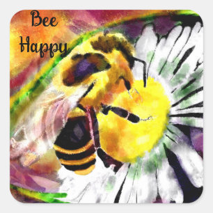 Adesivo Quadrado Sticker - Bumble Bee Happy Abstrato Art Floral