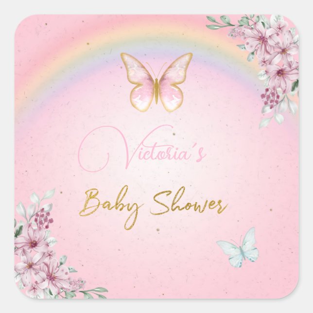 Adesivo Quadrado Sticker Butterflies, Rainbow, Pink Gold (Frente)