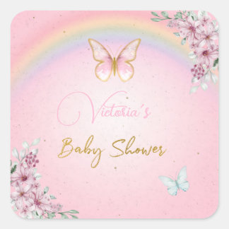 Adesivo Quadrado Sticker Butterflies, Rainbow, Pink Gold