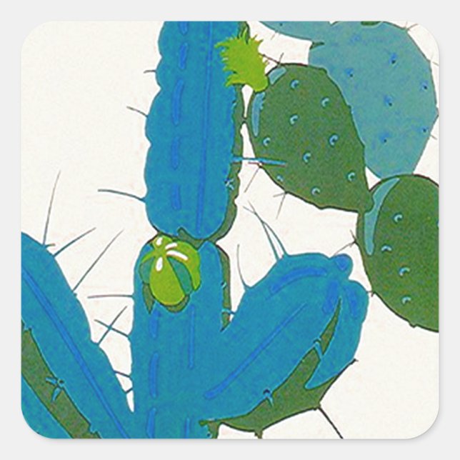 Adesivo Quadrado Sticker Cactos Cactus Retro Turquesa Avacado SW AZ (Frente)