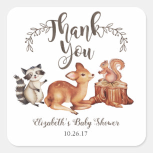 Adesivo Quadrado Sticker Chá de fraldas Woodland