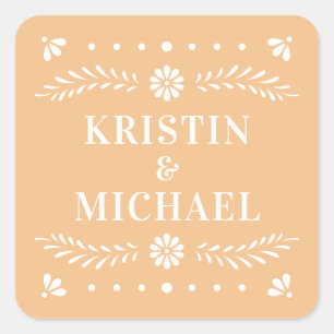 Adesivo Quadrado Sticker de Casamento do Estilo Papel Picado