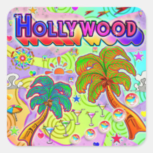 Adesivo Quadrado Sticker de Destino de Férias de Hollywood
