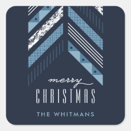 Adesivo Quadrado Sticker de Feriado de Banda de Herringbone - Denim