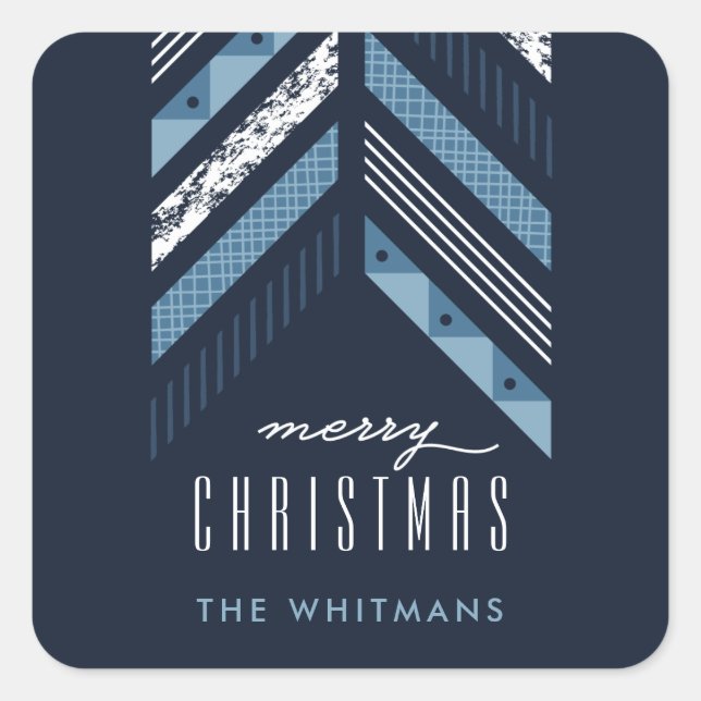 Adesivo Quadrado Sticker de Feriado de Banda de Herringbone - Denim (Frente)