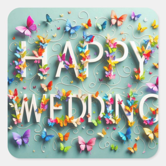 Adesivo Quadrado Sticker Happy Weding (Frente)