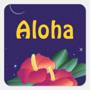 Adesivo Quadrado Sticker Hawaiian Night Stars Hibiscus Aloha