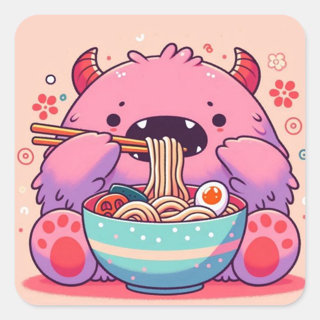 Adesivo Quadrado Sticker “Le p’tit monstre mangeur de nouilles“ (Frente)
