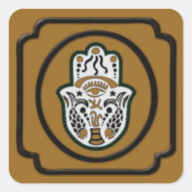Adesivo Quadrado Sticker negro e Dourado do Hamsa (Frente)