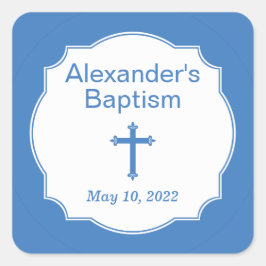 Adesivo Quadrado Sticker quadrado de Batismo Cruz Branco e Azul