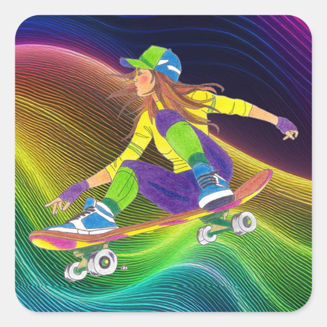 Adesivo Quadrado Sticker Skateboard Girl (Frente)
