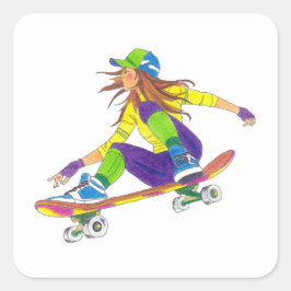 Adesivo Quadrado Sticker Skateboard Girl