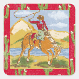 Adesivo Quadrado Sticker Vintage Western Rodeo Cowboy Wild West