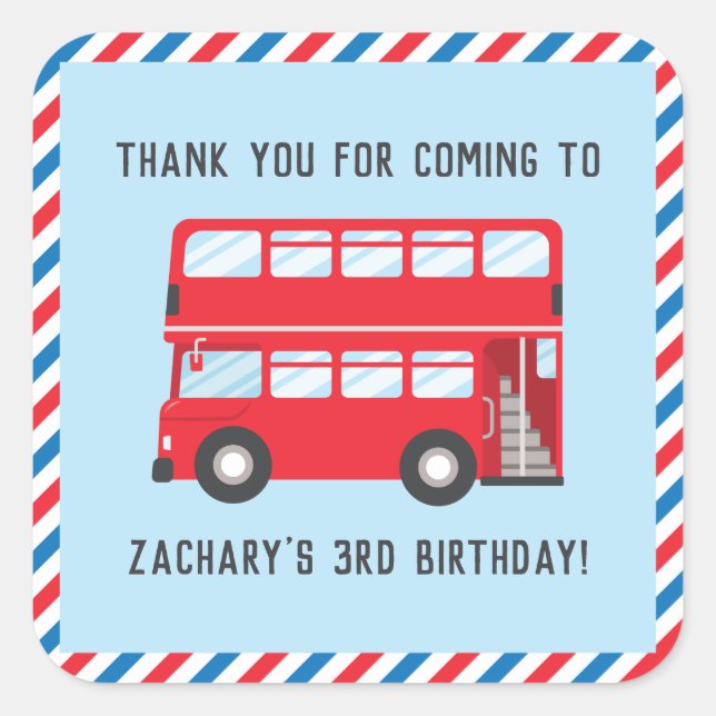 Adesivo Quadrado Stickers do Red Double Decker London Bus Party (Frente)