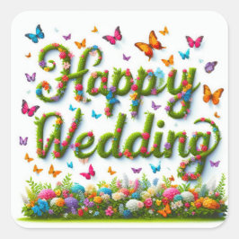 Adesivo Quadrado Stickers Happy Weding