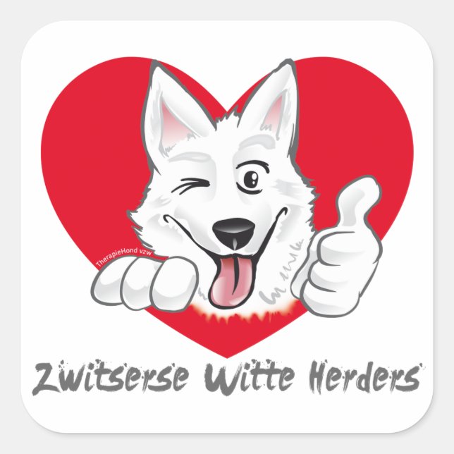 Adesivo Quadrado Stickers met Zwitserse Witte Herder Thumb Up (Frente)