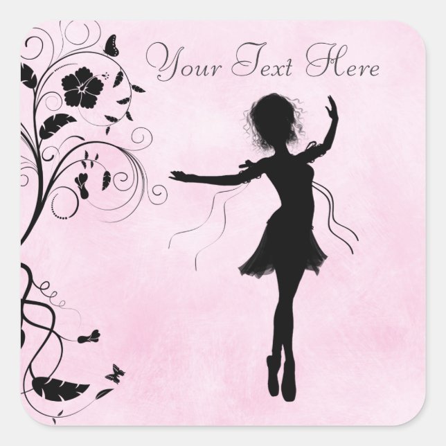 Adesivo Quadrado Stickers Personalizados Ballerina e Flores (Frente)