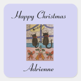 Adesivo Quadrado Stickers Personalizados de Natal de Gato Preto