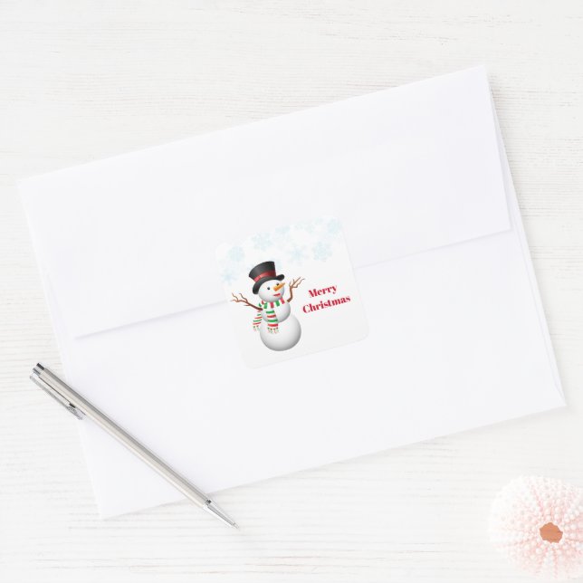 Adesivo Quadrado Stickers-Snowman Square Sticker (Envelope)