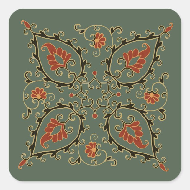 Adesivo Quadrado Stickers with velvet green Uzbek design (Frente)