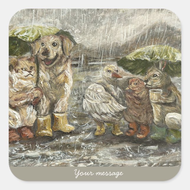 Adesivo Quadrado Still Together Whimsical Farmhouse Animals Rainy  (Frente)