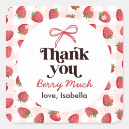 Adesivo Quadrado Strawberry Baby Shower Thank You