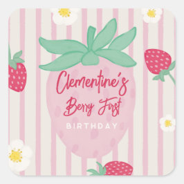 Adesivo Quadrado Strawberry Berry First Birthday Sticker
