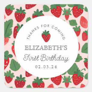 Adesivo Quadrado Strawberry Berry First Picnic Birday