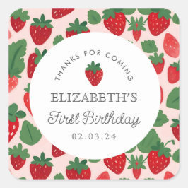 Adesivo Quadrado Strawberry Berry First Picnic Birday