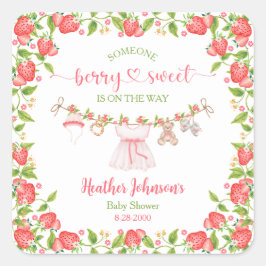 Adesivo Quadrado Strawberry Berry Sweet Clothesline Chá de fraldas