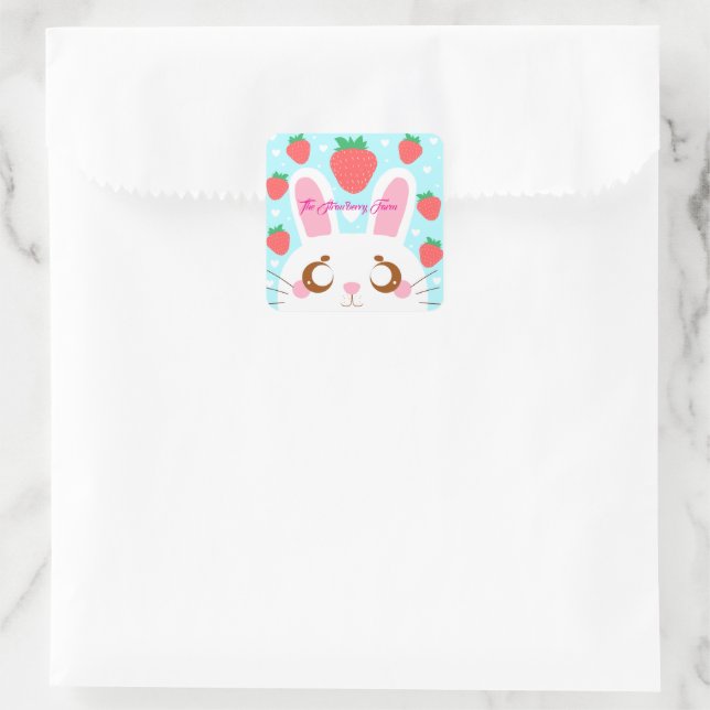 Adesivo Quadrado Strawberry Bunny (Bolsa)