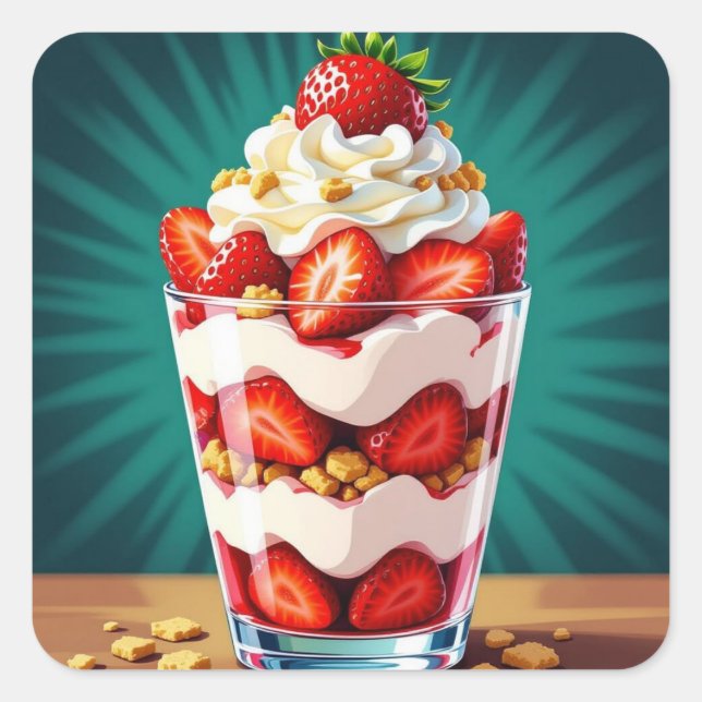 Adesivo Quadrado Strawberry, Granola and Whipped Cream Parfait  (Frente)