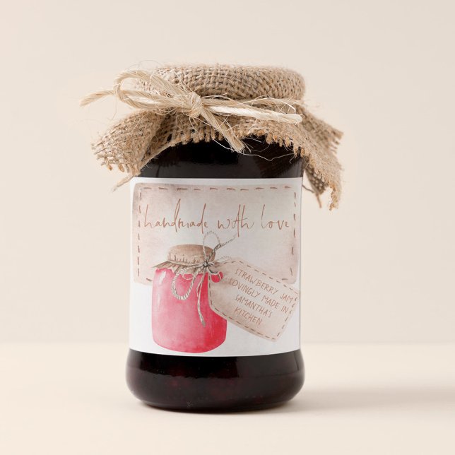 Adesivo Quadrado Strawberry Jam Label Homemade com Nome de Amor (Criador carregado)
