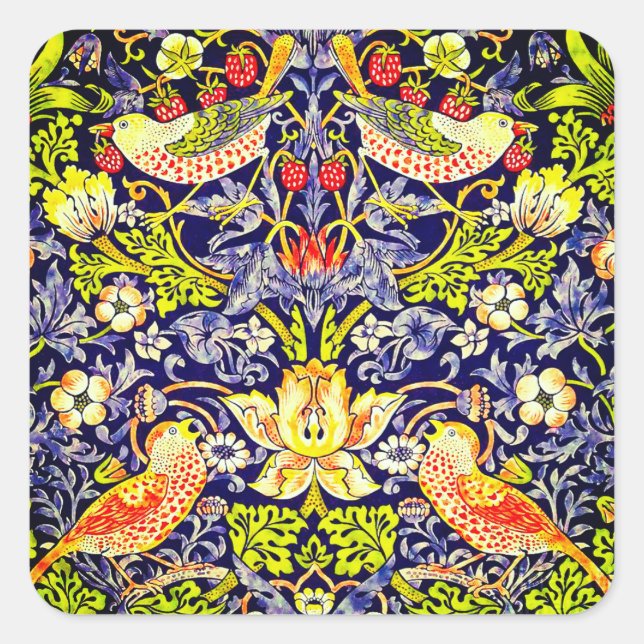 Adesivo Quadrado Strawberry Thef Birds William Morris (Frente)