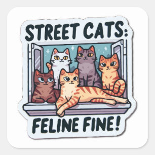 Adesivo Quadrado Street Cats Feline Fine