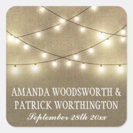 Adesivo Quadrado String Lights Country Rustic Burlap Wedes Favor