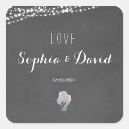 Adesivo Quadrado String Lights Mason Jar Chalkboard Weding